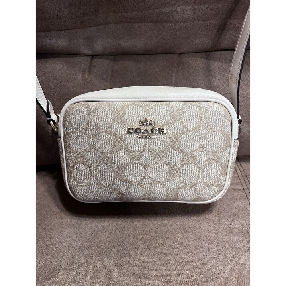 Coach Signature Crossbody Camera Bag White Beige Clean Authentic